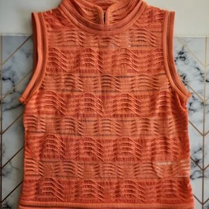 Missoni Orange Sheer Sleeveless Mandarin Collar Top